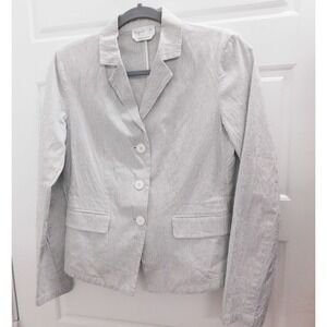 Agnes B Paris Gray‎ White Seersucker Button Up Blazer Jacket Size S